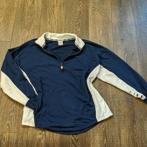 PINK Navy and white overaided 1/4 zip pullover